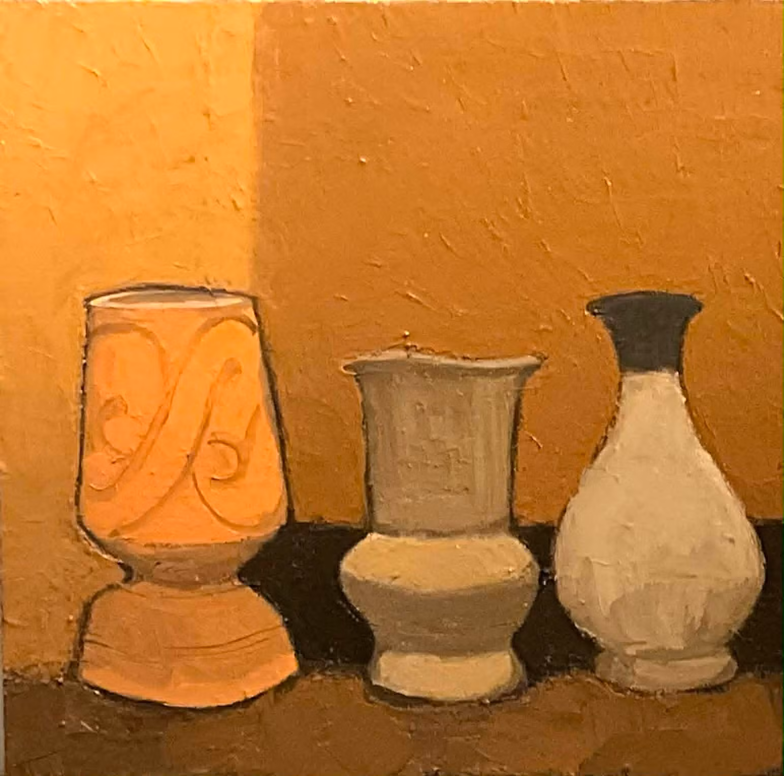Tranh sơn dầu tĩnh vật bình gốm thâm trầm của Nguyễn Linh